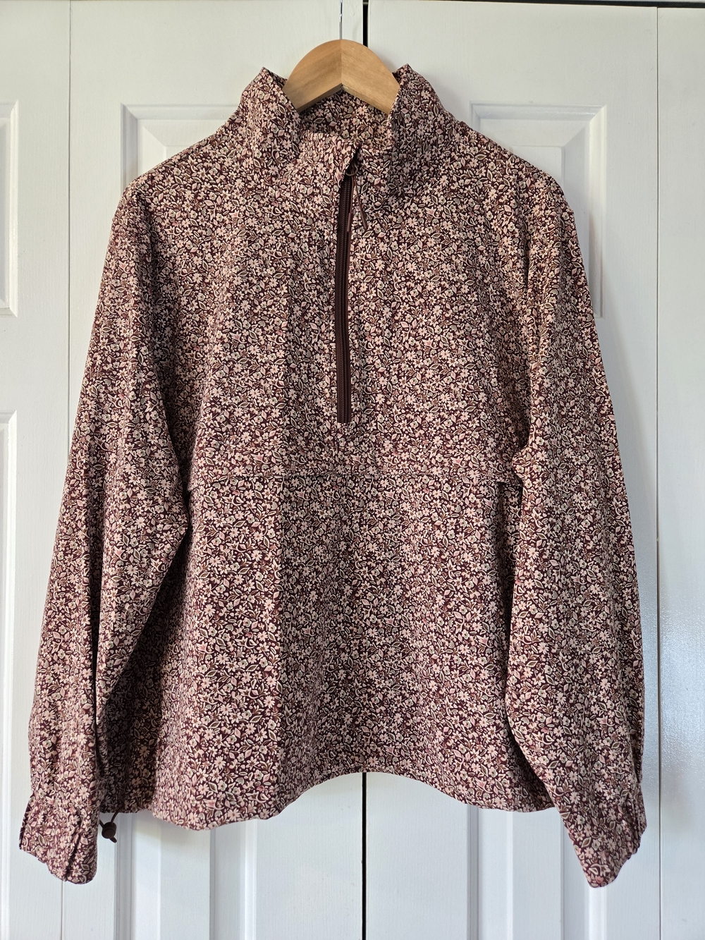 Floral Half-Zip Pullover in Burgundy and Cream
